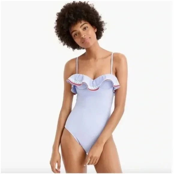 J CREW Ruffle underwire one-piece swimsuit in piqué nylon with rickrack trim 10 - Picture 1 of 7